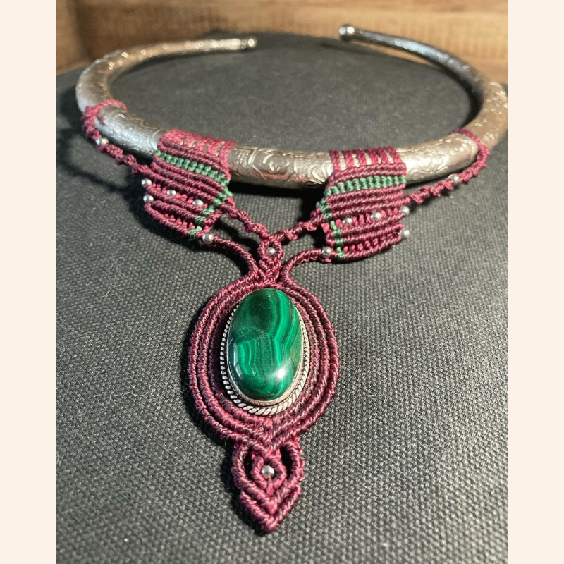 Collier  Micro Macramé pierre Malachite