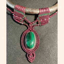 Collier  Micro Macramé pierre Malachite