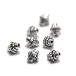 ✨ Perles Toupie Tibétaine Argentées – Sachet x10 10x9 mm